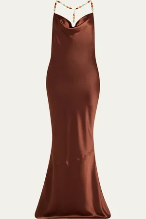 Retrofete Finley Beaded Satin Slip Gown