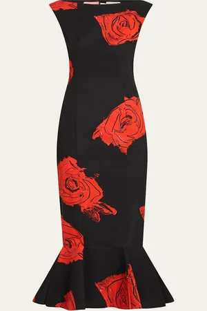 Marni Rose-Print Sleeveless Fit-&-Flare Midi Dress