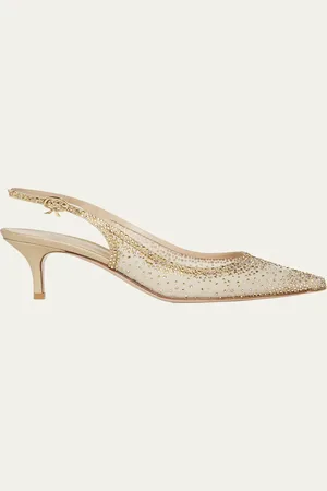 Gianvito Rossi Strass Organza Kitten-Heel Slingback Pumps