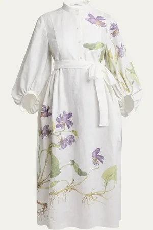 Erdem Floral Self-Tie Linen Dress