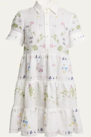 Erdem Floral Tiered Linen Shirt Dress