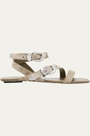 Stuart Weitzman Maven Suede Buckle Flat Sandals