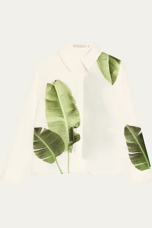 ALICE+OLIVIA Jungle Palm Willa Placket Top