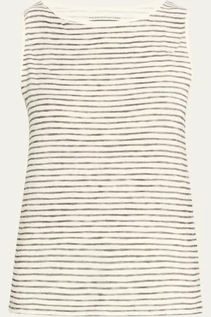Majestic Stretch Linen Stripe Boat-Neck Tank Top