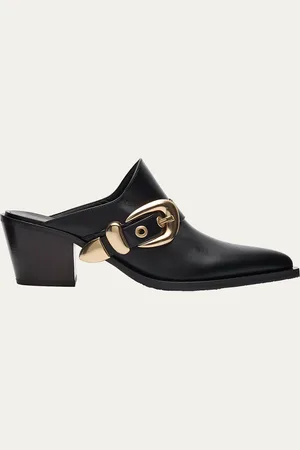 Stuart Weitzman Maven Leather Buckle Western Mules