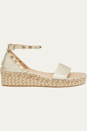 VALENTINO GARAVANI Rockstud Metallic Ankle-Strap Flatform Espadrilles