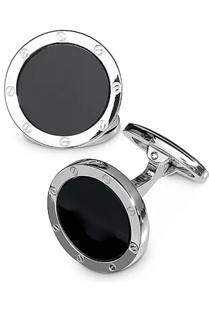 Jan Leslie Sterling Silver and Onyx Rivet Detail Cufflinks