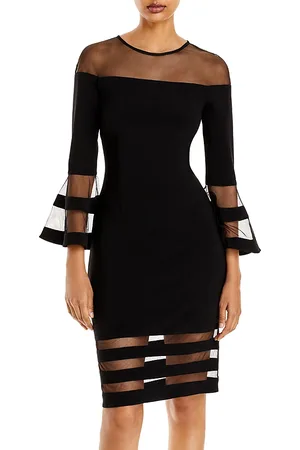 Aqua Bell-Sleeve Illusion Dress