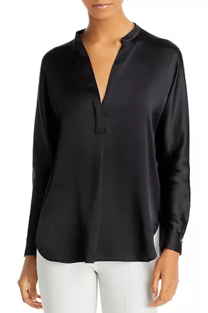 Vince Silk Banded Collar Blouse