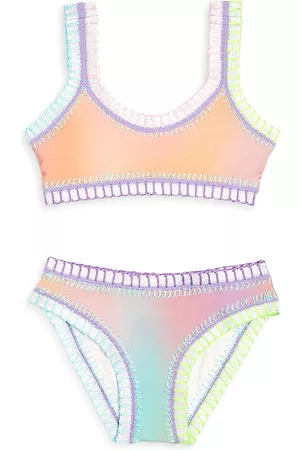 PQ Swim Girls' Golden Hour Sporty Rainbow Embroidered Two Piece Swimsuit - Little Kid, Big Kid