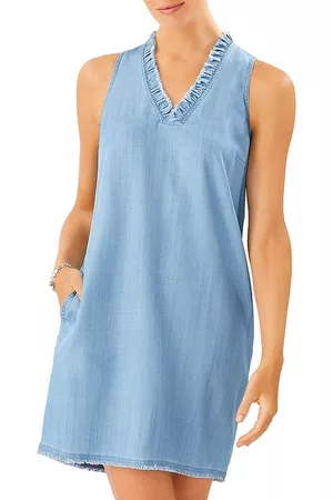 Tommy Bahama Chambray Ruffle Shift Dress