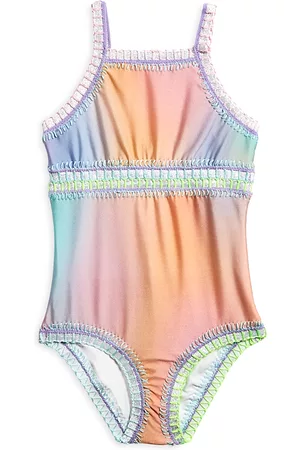 PQ Swim Girls' High Neck Embroidered Ombre Swimsuit - Little Kid, Big Kid