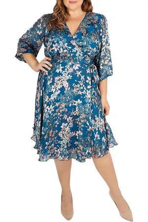 Maree Pour Toi Plus Women Printed Dresses - Floral Burnout Silk Wrap Dress