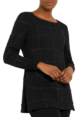 Misook Sequined Windowpane Tunic