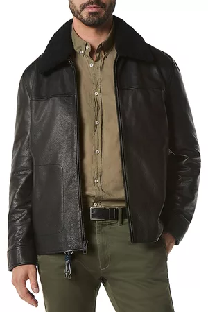 Andrew Marc Truxton Leather Removable Shearling Trim Jacket