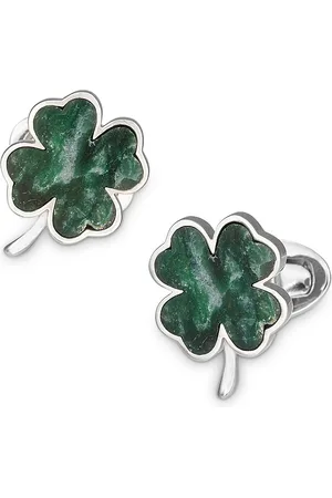 Jan Leslie Sterling Silver & Onyx Four-Leaf Clover Cufflinks