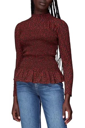 Whistles Shirred High Neck Cotton Top