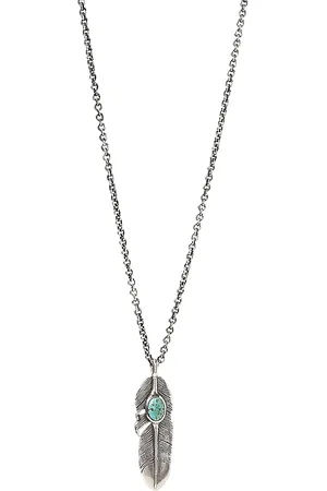 John Varvatos Collection Sterling Silver Artisan Metals Feather Turquoise Pendant Necklace, 24