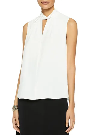 Misook Twist Neck Crepe de Chine Tank