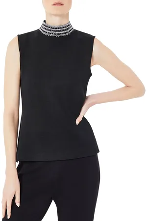 Misook Embroidered Mock Neck Tank