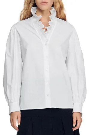 Sandro Lisandra Organic Cotton Ruffled Blouse
