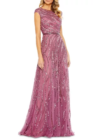 Mac Duggal Sequined Cap Sleeve Boat Neck Gown