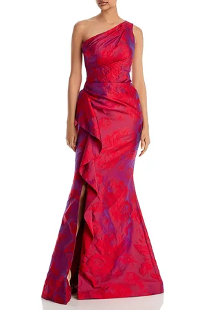 Teri Jon by Rickie Freeman One Shoulder Printed Jacquard Gown