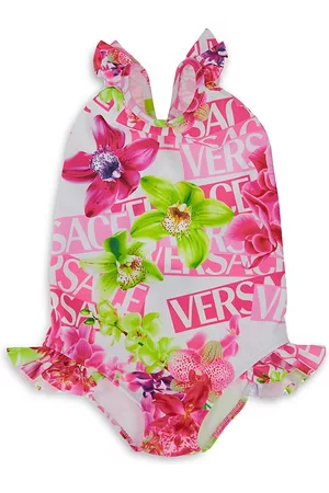 VERSACE Girls' Orchid & Logo Print Swimsuit - Baby