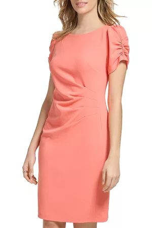 Karl Lagerfeld Scuba Crepe Ruched Sleeve Sheath Dress