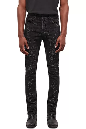 The Kooples Cotton Stretch Denim Rhinestone Embellished Slim Fit Jeans in Black