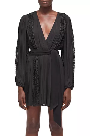 The Kooples Lace Trim Pleated Belted Dress