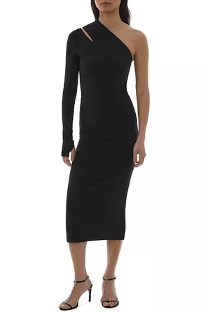 Helmut Lang Women V-Neck Dresses - Asymmetric Neck Shoulder Cutout Dress