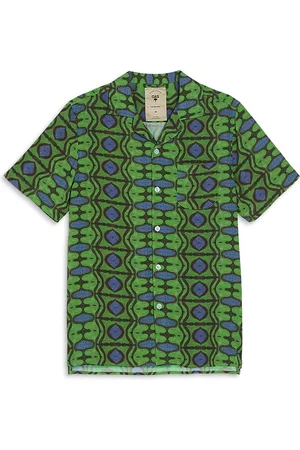 Oas Emerald and Blue Short Sleeve Camp Shirt