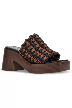 Tod's Women Platform Sandals - Women's Square Toe Woven Brown & Black High Heel Platform Sandals