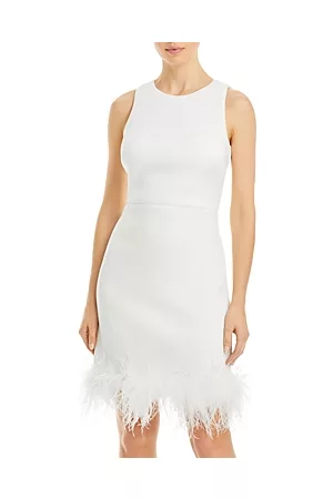 Eliza J Women Bodycon Dresses - Sleeveless Jewel Neck Feather Trim Bodycon Dress