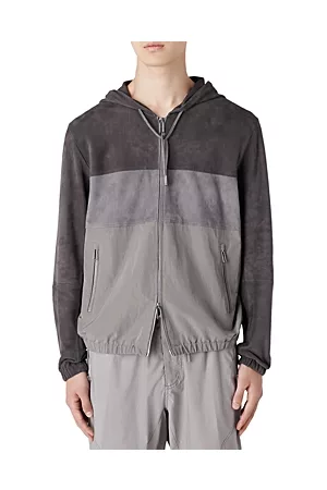 Armani Suede Pieced Color Blocked Hooded Jacket