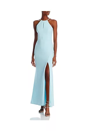 Aqua Women Evening dresses - Rhinestone Embellished Strap Crepe Gown