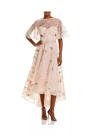 Teri Jon by Rickie Freeman Women Printed Dresses - Sequined Embroidered Floral Tulle High Low Dress