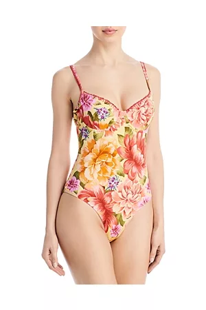 Farm Rio Women Swimsuits - Lia Embellished Floral Print Underwire One Piece Swimsuit