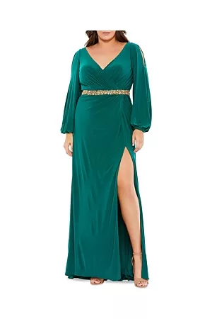 Mac Duggal Women Graduation Dresses - V Neck Embellished Waist Dress