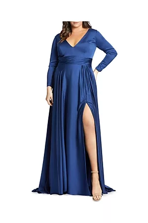 Mac Duggal Women Evening Dresses - V Neck Slit Front Gown
