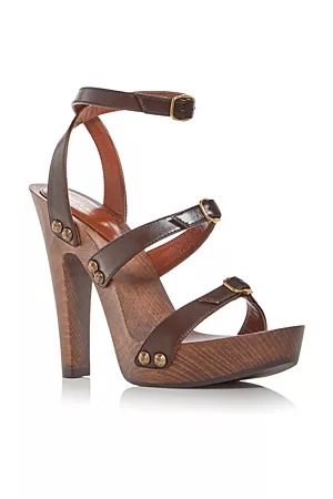 Saint Laurent Women Platform Sandals - Women's Joan Strappy Wood Platform Sandals