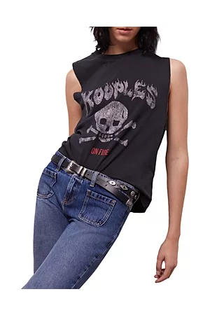 The Kooples Women T-Shirts - Cotton Graphic Sleeveless Tee