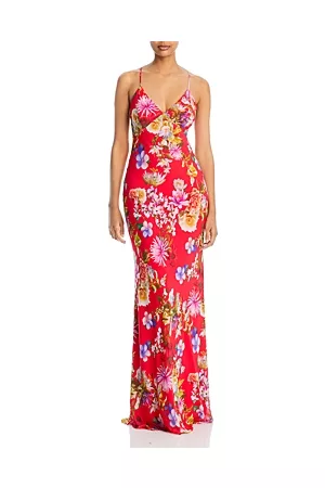 Aqua Women Evening Dresses - Floral Print Tie Back Slip Gown