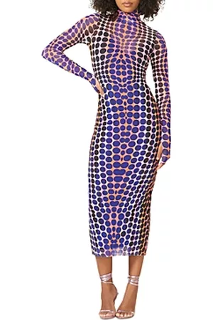 AFRM Women Printed Dresses - Shailene Dot Print Mesh Turtleneck Midi Dress