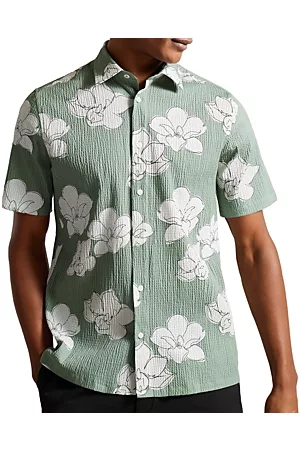 Ted Baker Men Short sleeved Shirts - Coving Seersucker Floral Print Short Sleeve Shirt