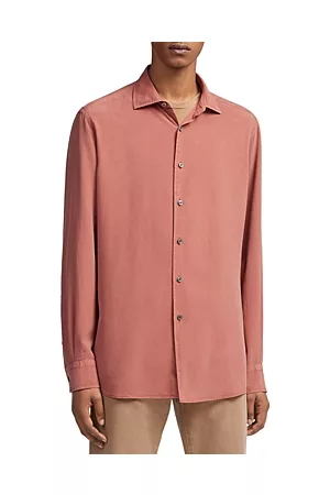 Z Zegna Men Long Sleeved Shirts - Garment Dyed Pure Silk Long Sleeve Shirt