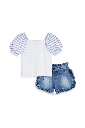 HABITUAL Girls Jeans - Girls' Puff Sleeve Top & Denim Shorts Set