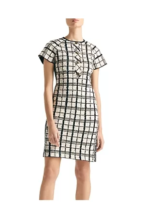 ST. JOHN Women Plaid Dresses - Plaid Front Tweed Slub Dress