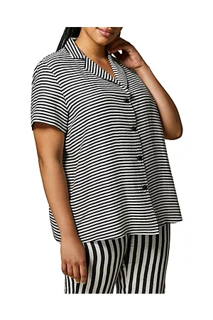 Persona by Marina Rinaldi Women Short sleeved Shirts - Barre Striped Short Sleeve Shirt